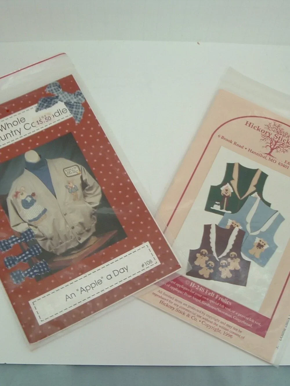 Applique pattern 2 set lot country bears gingerbread bird house for clothing NOS